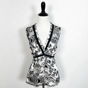 90s Y2K WHBM Whimsigoth Silk‎ Blend Babydoll Floral Burnout Sleeveless Top M